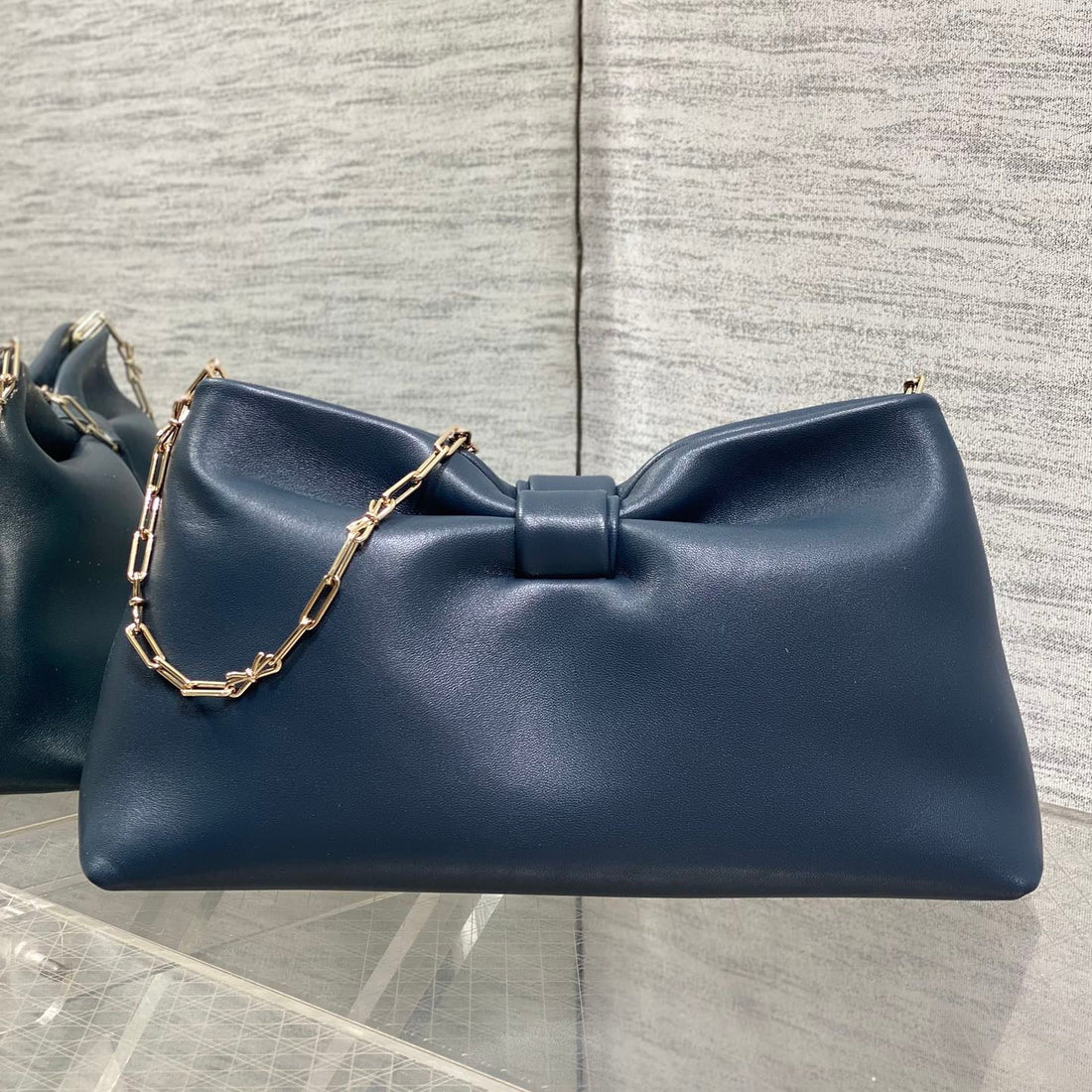 Dior 26 Bow Chain Bag In Navy Blue Lambskin