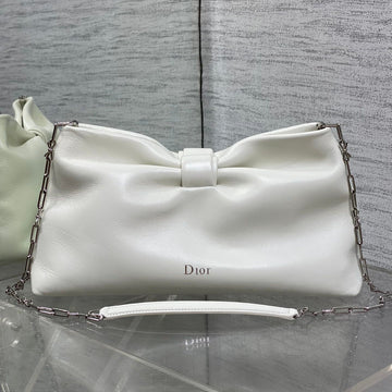 Dior 26 Bow Chain Bag In White Lambskin