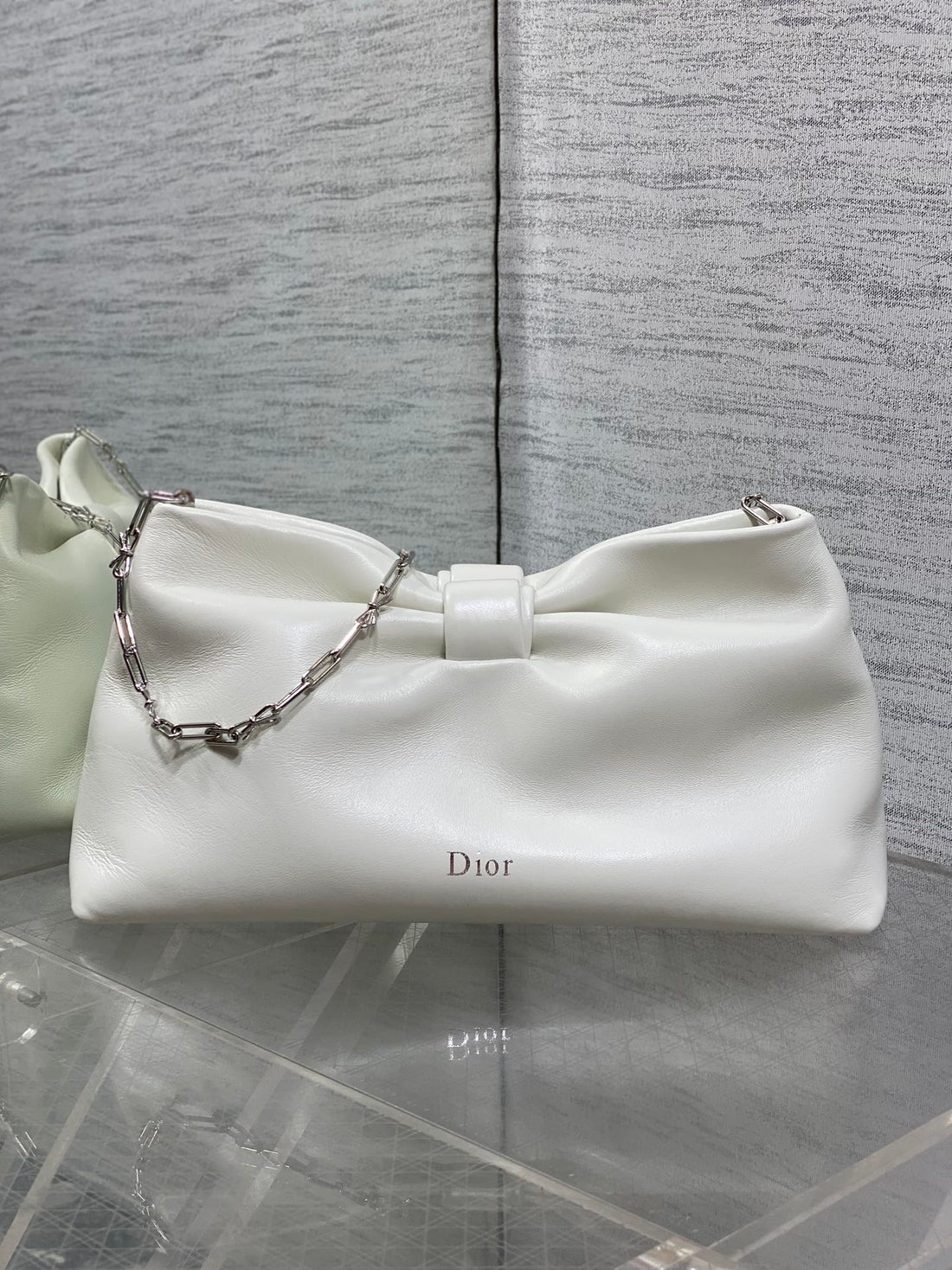 Dior 26 Bow Chain Bag In White Lambskin