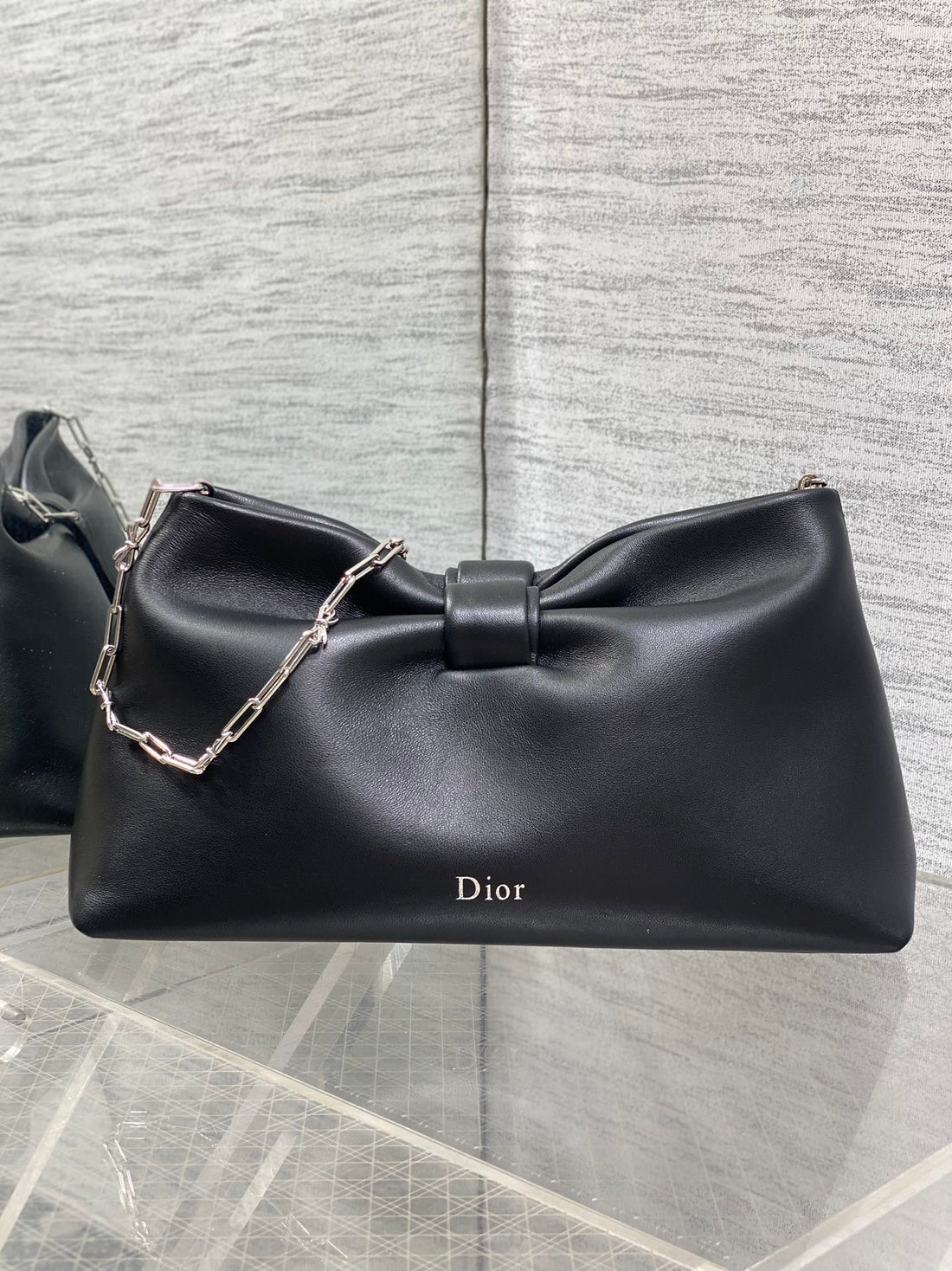 Dior 26 Bow Chain Bag In Black Lambskin