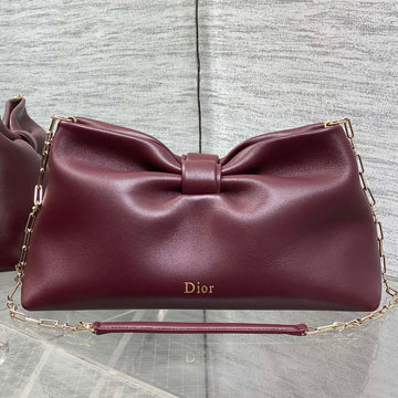 Dior 26 Bow Chain Bag In Burgundy Lambskin