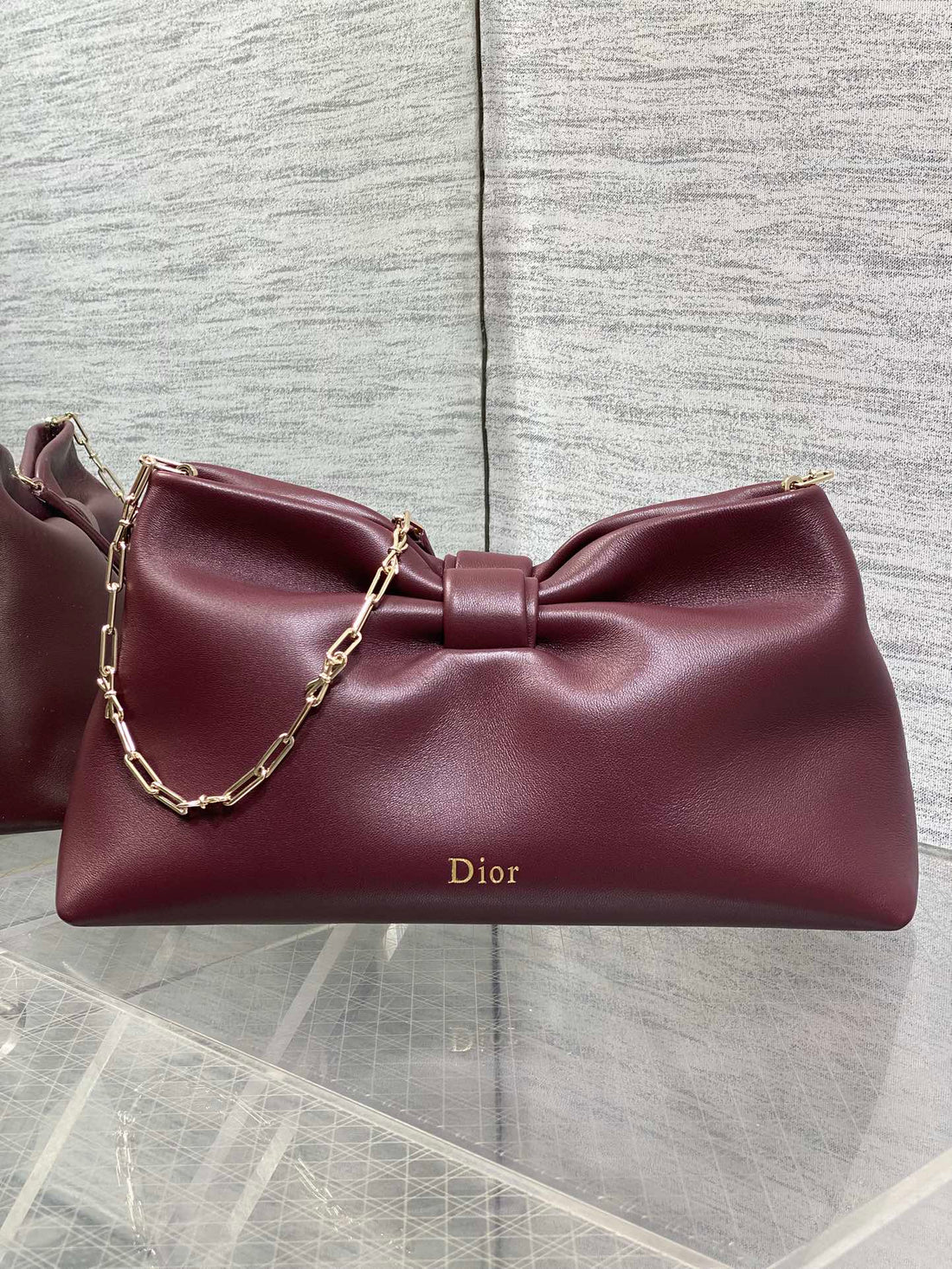 Dior 26 Bow Chain Bag In Burgundy Lambskin