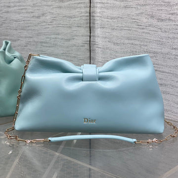 Dior 26 Bow Chain Bag In Blue Lambskin