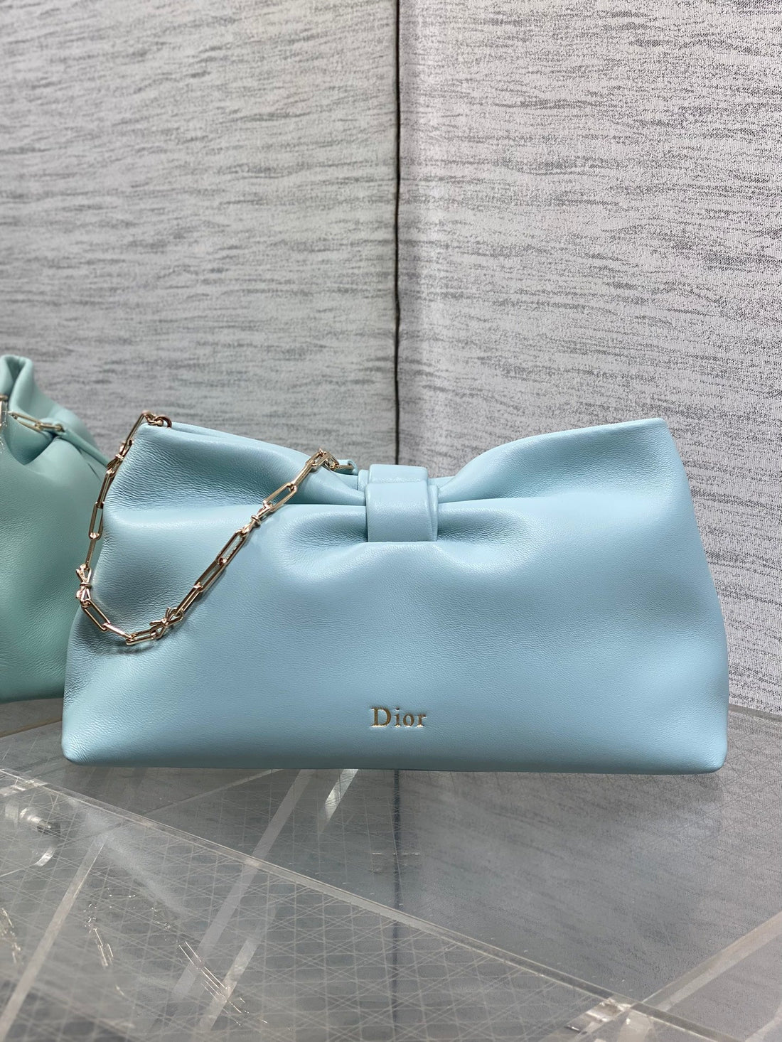 Dior 26 Bow Chain Bag In Blue Lambskin