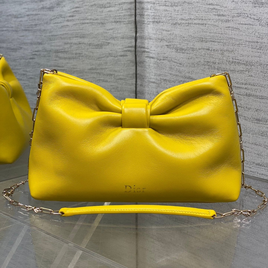 Dior 26 Bow Chain Bag In Yellow Lambskin