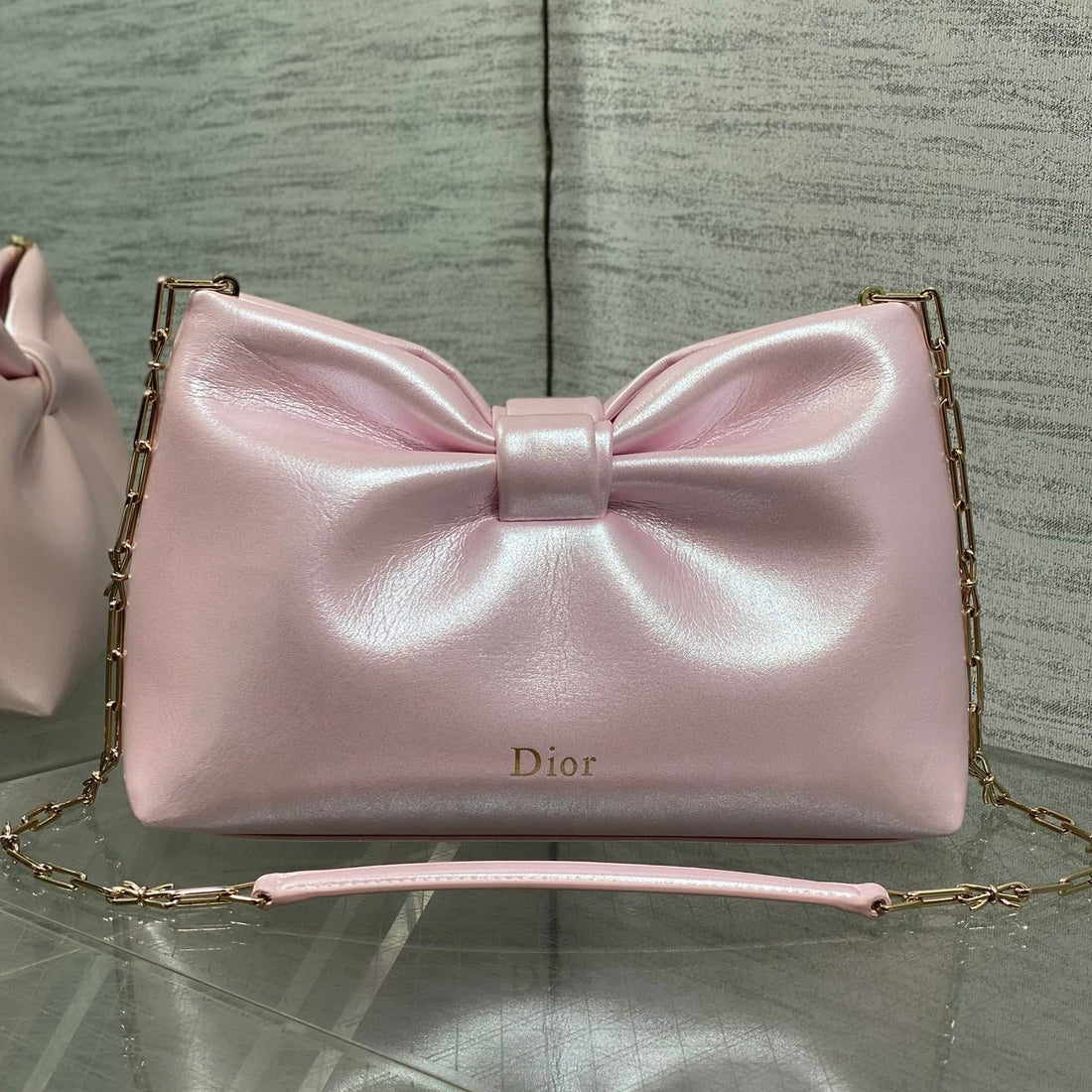 Dior 26 Bow Chain Bag In Glossy Pink Lambskin