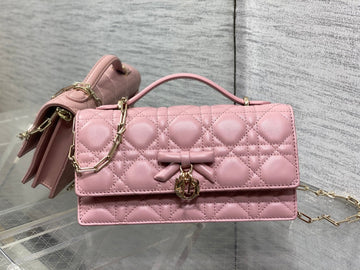 Dior 26 Bow Pearl Chain Clutch Powder Pink Lambskin Ghw
