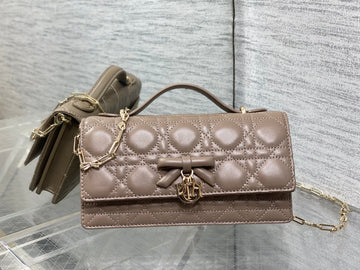 Dior 26 Bow Pearl Chain Clutch Chocolate Brown Lambskin Ghw