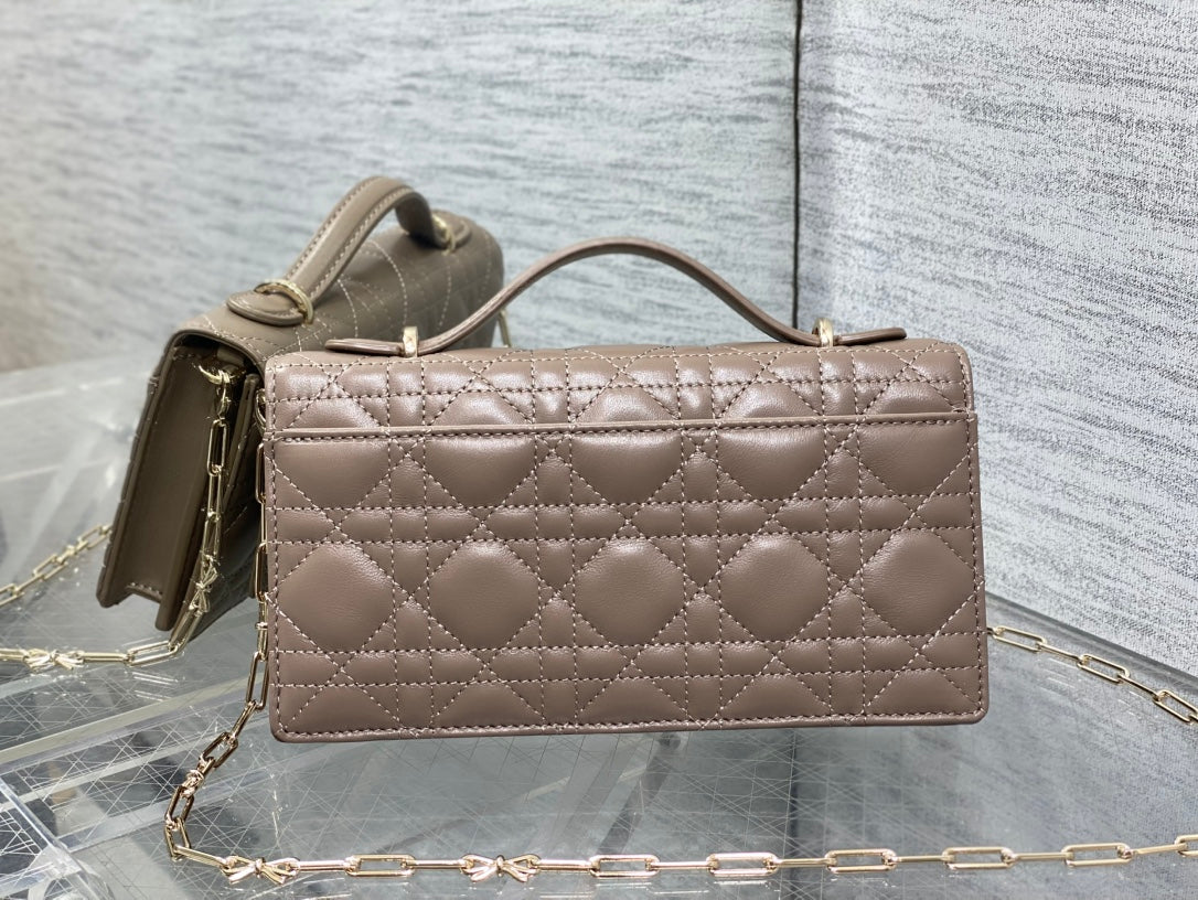 Dior 26 Bow Pearl Chain Clutch Chocolate Brown Lambskin Ghw