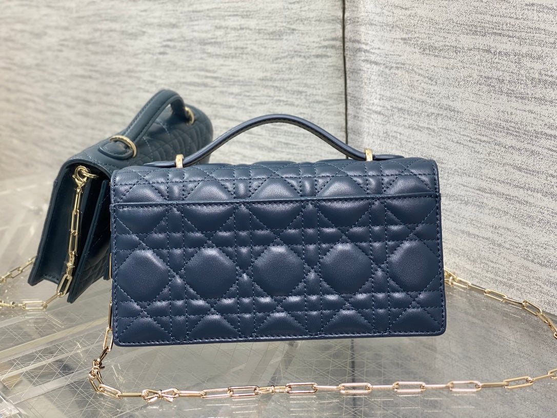 Dior 26 Bow Pearl Chain Clutch Navy Blue Lambskin Ghw