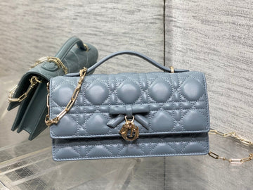 Dior 26 Bow Pearl Chain Clutch Blue Lambskin Ghw