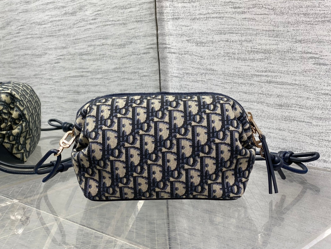 Dior 26 Bow Pouch 20CM In Blue Jacquard Lambskin