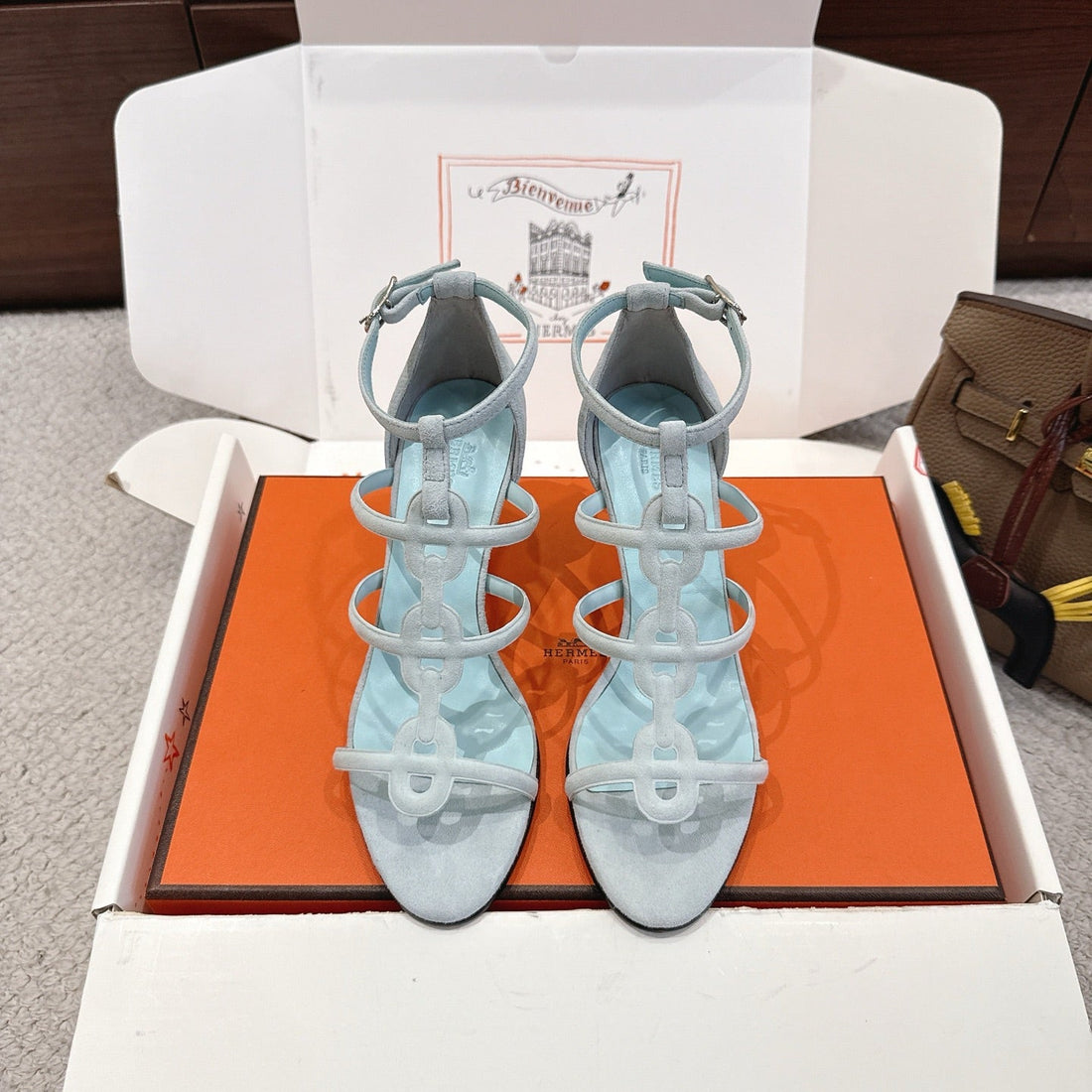 Hm 26SS High Heels Sandals 70 Baby Blue Suede 686009