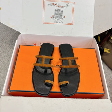 Hermes Georgia Sandals Brown In Suede 685981