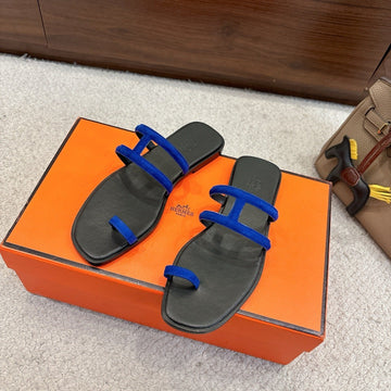 Hermes Georgia Sandals Dark Blue In Suede 685978