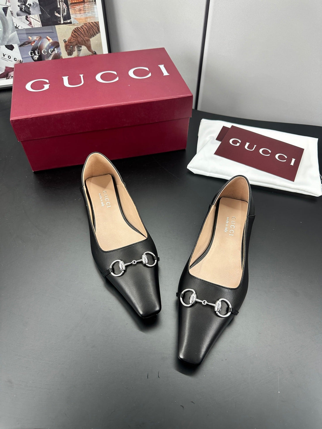 Gucci 26 Vittoria Horsebit Ballet Flats Black In Leather 688309