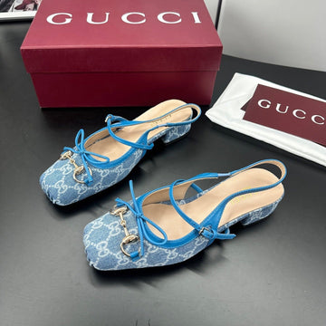 Gucci Horsebit Slingback Blue In Denim 688320