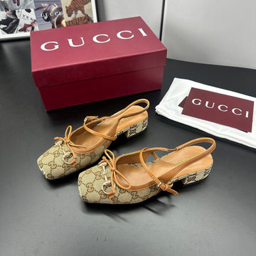 Gucci Horsebit Slingback Brown In Denim 688319