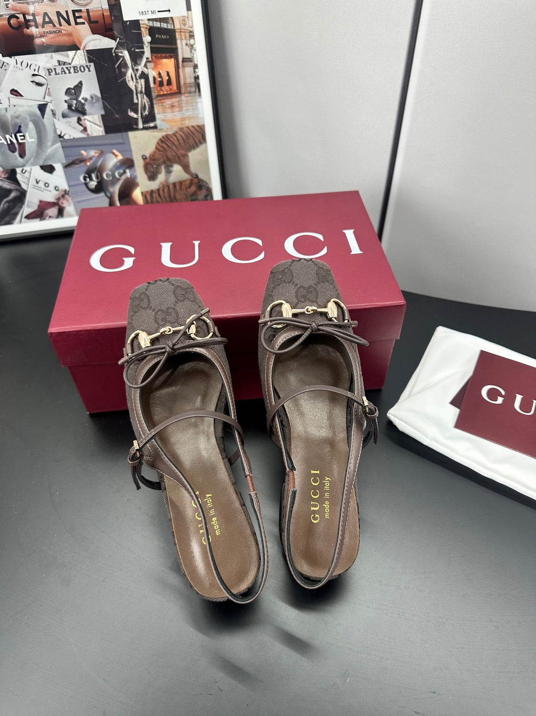 Gucci Horsebit Slingback Chocolate In Denim 688318