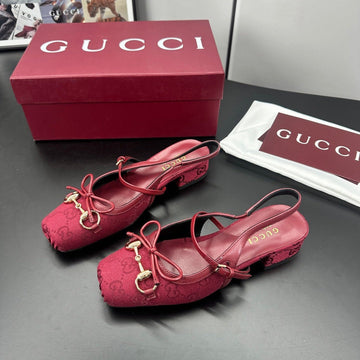 Gucci Horsebit Slingback Red In Denim 688316