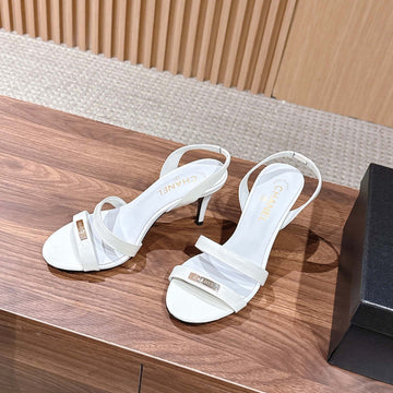 CC 26SS Gold Buckle Strappy High-Heeled 85 Sandals White In Cowhide 692566