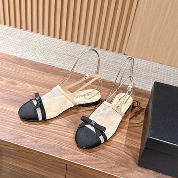 CC 26SS Slingback With Bow Light Beige Black In Mesh 692552