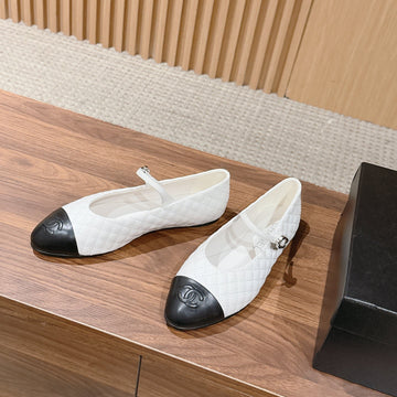 CC 26SS Quilted Mary Jane White Black In Calfskin 692542