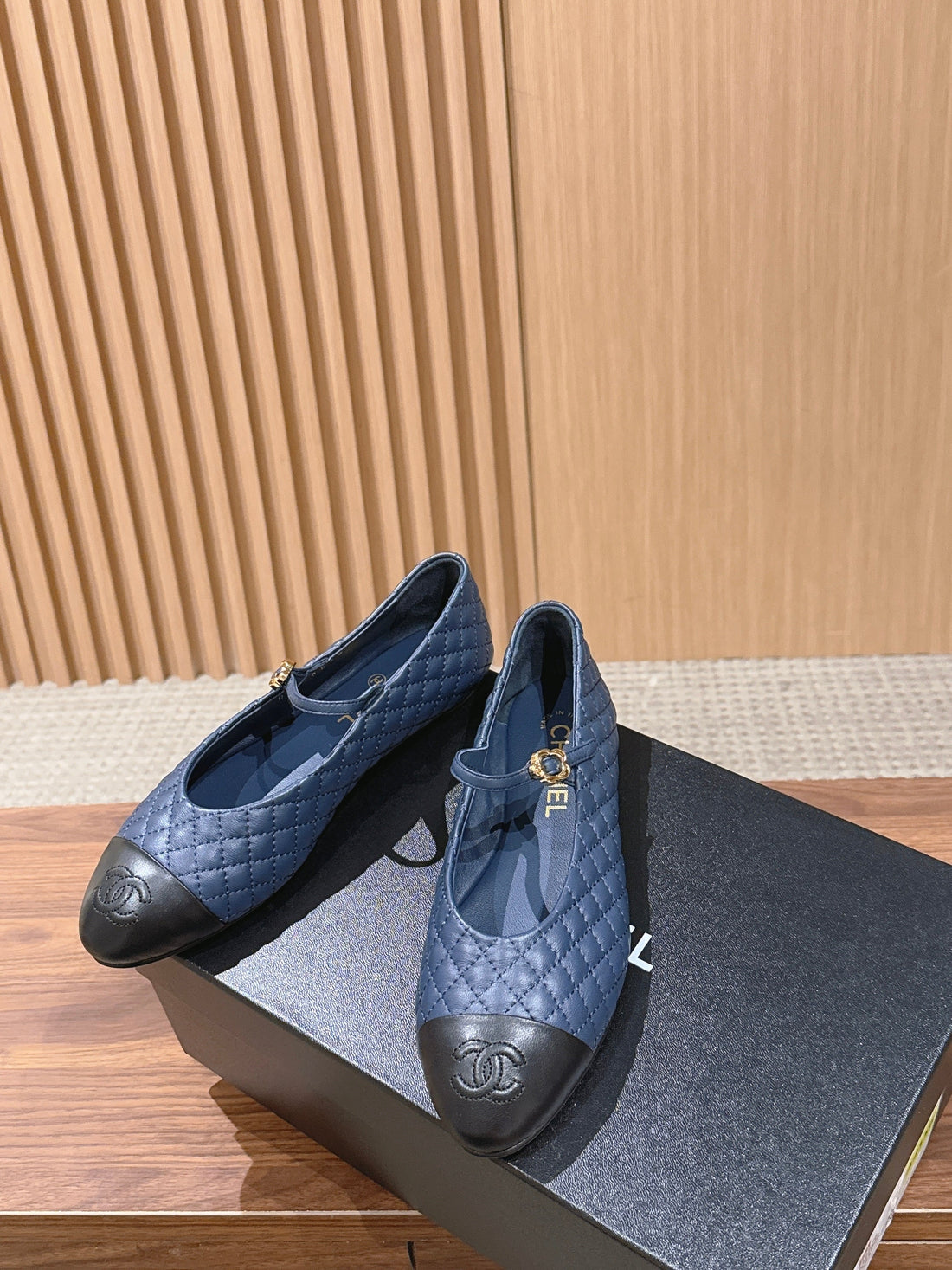 CC 26SS Quilted Mary Jane Blue Black In Calfskin 692540