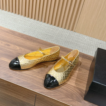 CC 26SS Quilted Mary Jane Gold In Calfskin 692536