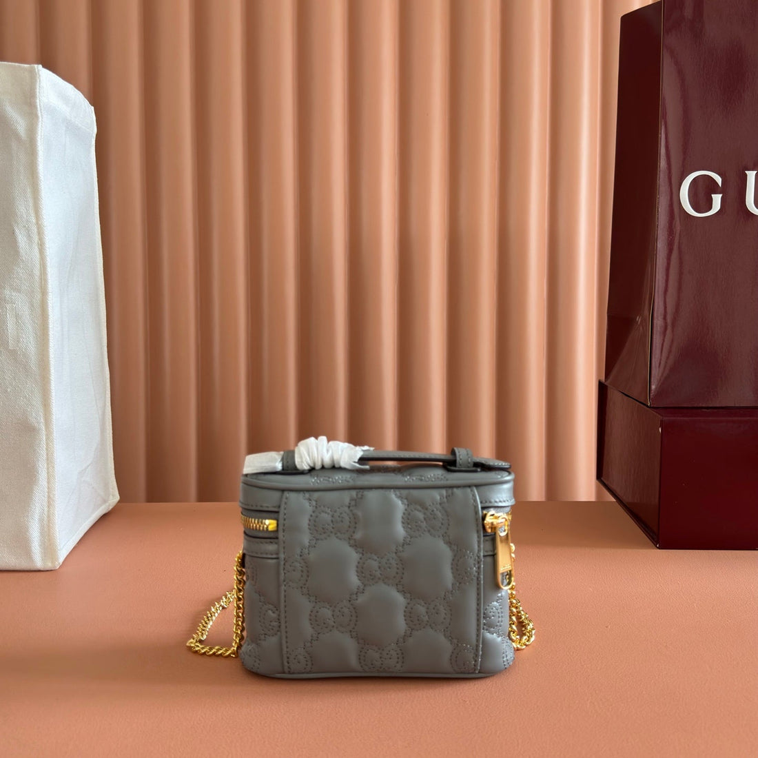 Gucci GG Matelassé Mini Bag 16 Gray In Quilted Leather 284908
