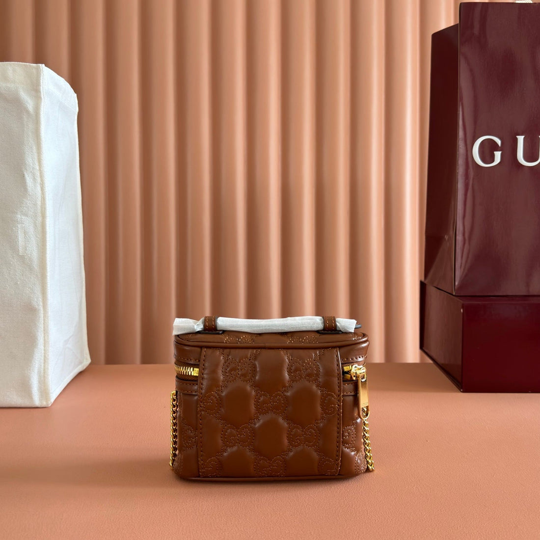 Gucci GG Matelassé Mini Bag 16 Brown In Quilted Leather 284910