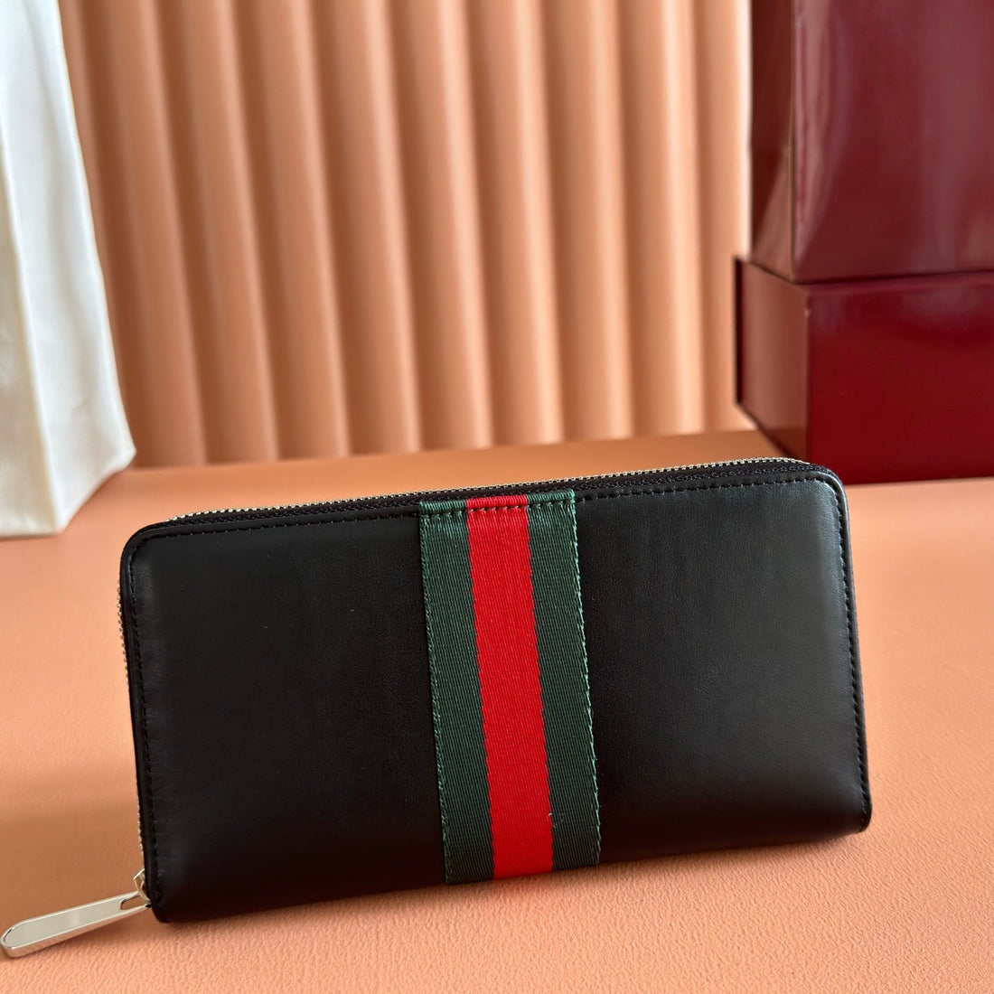Gucci Web Trademark Zip Around Wallet Black In Cowhide 284918