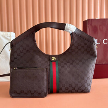 GG 26 Giglio Large Tote Bag 60CM Brown In Lustrous Coated GG Fabric 284949