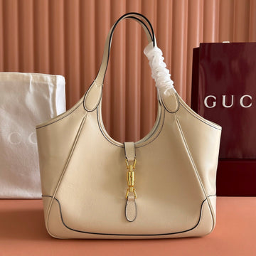 Gucci 26 Mercato Tote Bag 35CM Ivory Gold In Cowhide 284993