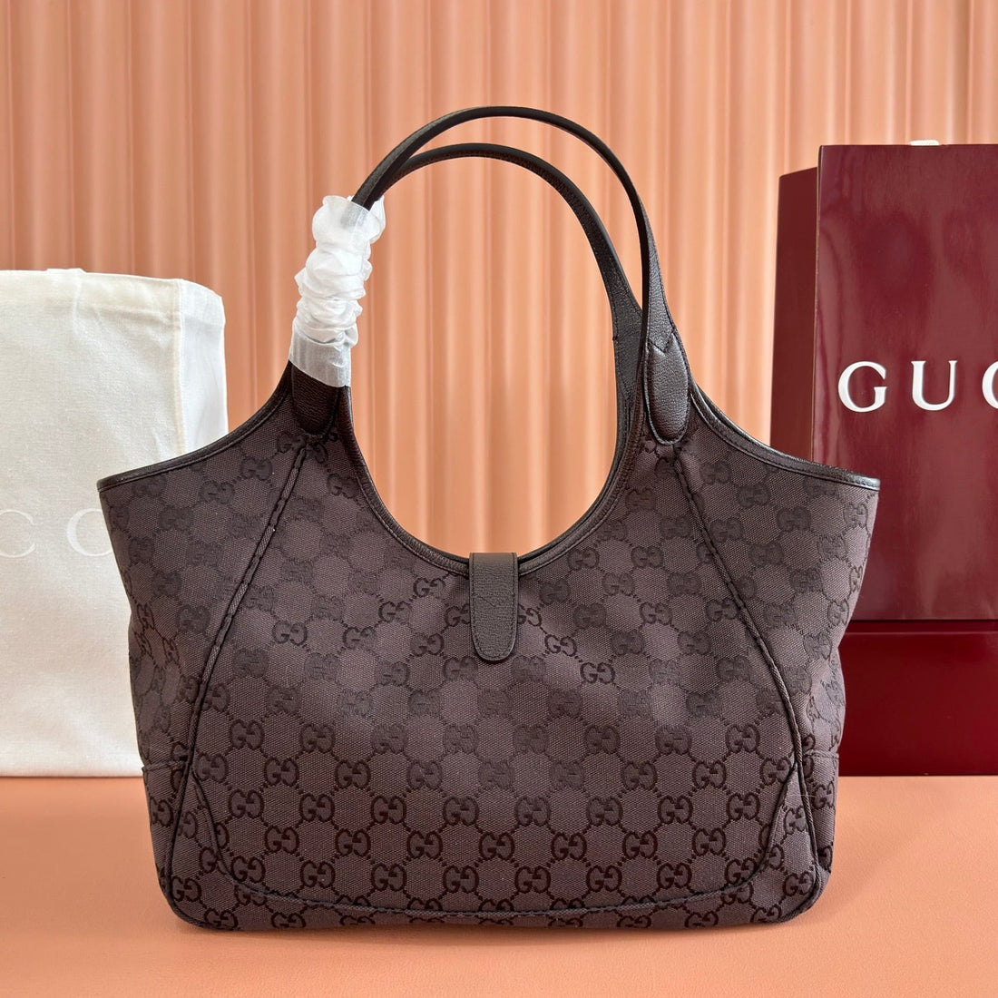 Gucci 26 Mercato Tote Bag 35CM Brown Gold In Canvas 284997