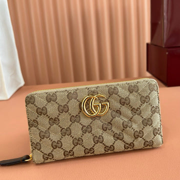 GG Marmont Series Full Zip Wallet Brown In Canvas 285027