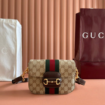 Gucci 26 Horsebit Crossbody Bag 21CM Brown In Canvas 285030