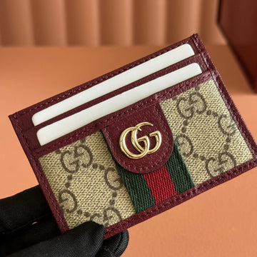 Gucci Ophidia Card Holder Dark Brown Beige In Soft GG Supreme 285046