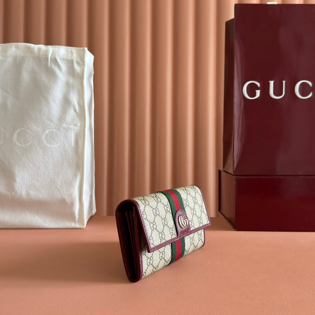 Gucci Ophidia Continental Wallet 19 Dark Brown Beige In Soft GG Supreme 285049