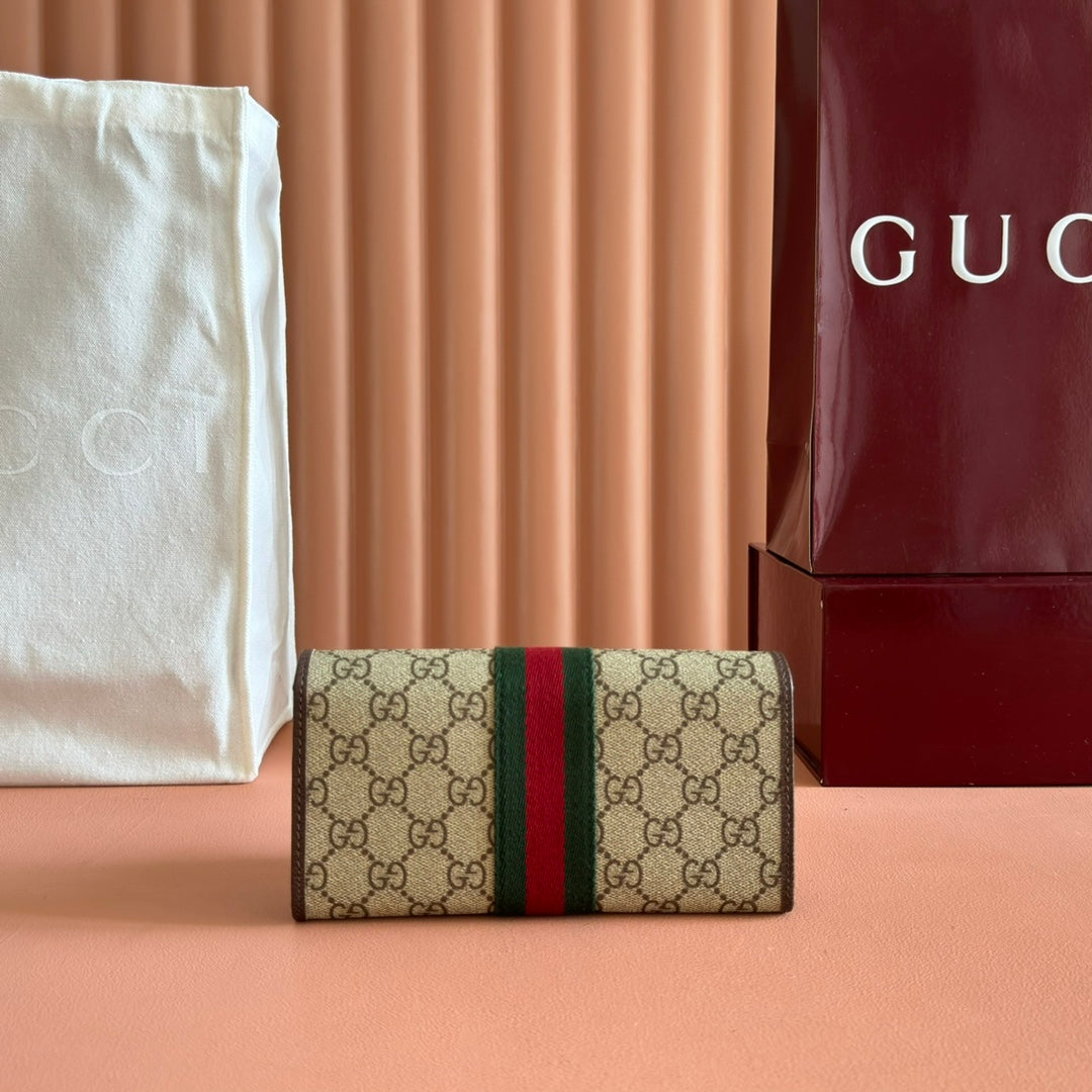 Gucci Ophidia Continental Wallet 19 Brown Beige In Soft GG Supreme 285062