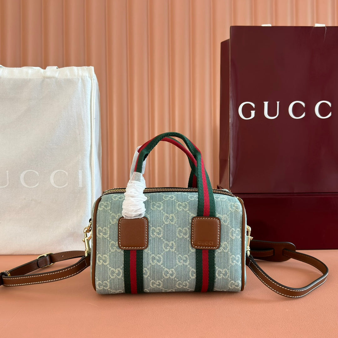 Gucci Mini 20 Handbag Light Blue In GG Monogram Coated Fabric 285243
