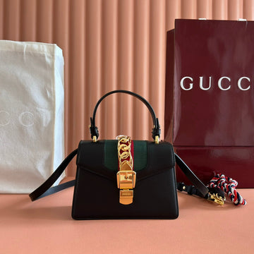 Gucci Sylvie Mini Bag 20 Black Gold In Cowhide 285223