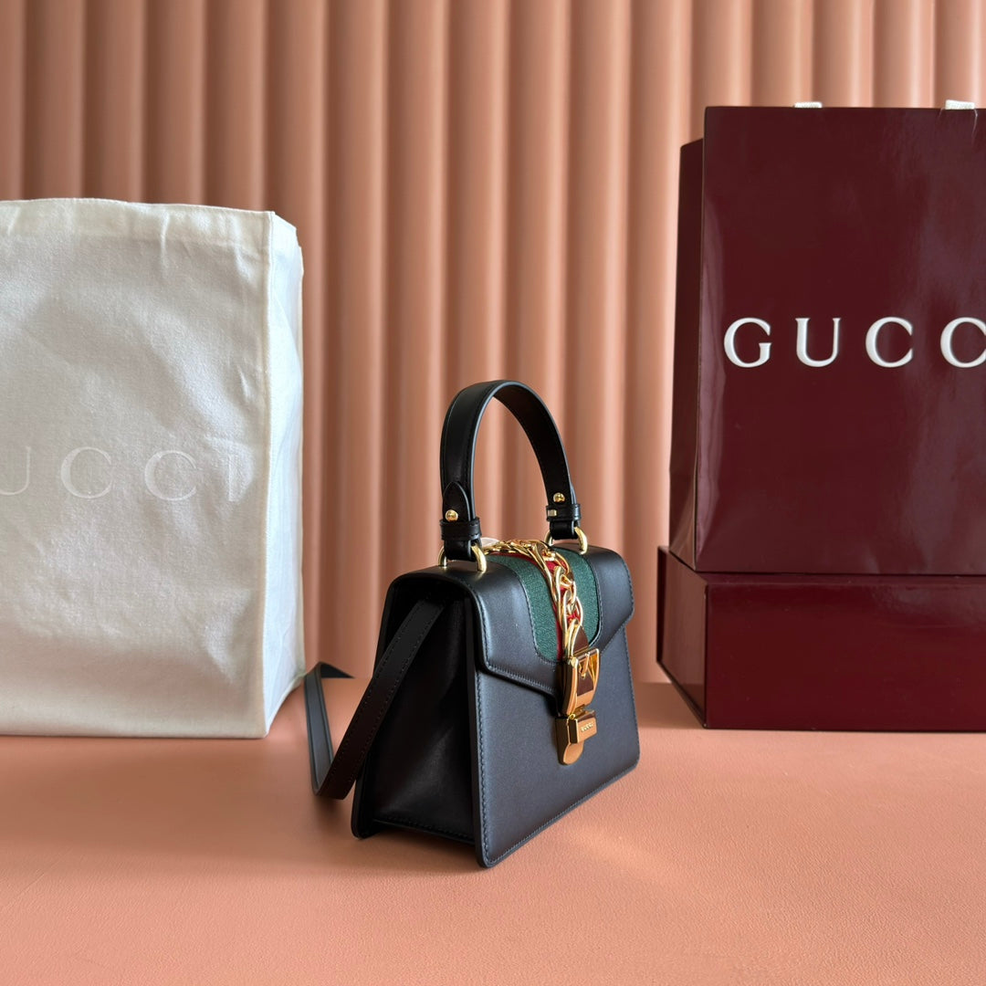 Gucci Sylvie Mini Bag 20 Black Gold In Cowhide 285223