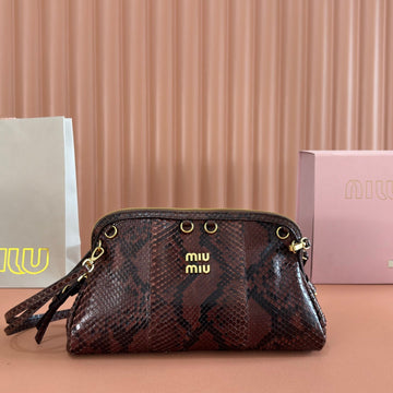 Miu Caprice Clutch 28 Dark Brown In Snakeskin 285282