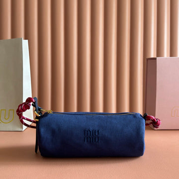 Miu Miu Adventure Nappa Canvas Bucket Bag 22 Blue In Fabric 285320
