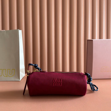 Miu Miu Adventure Nappa Canvas Bucket Bag 22 Dark Pink In Fabric 285321