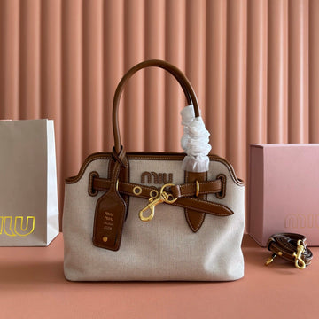 Miu Miu Aventure Handbag 31 Beige In Canvas 285305