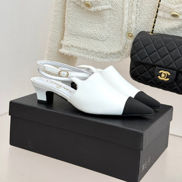 CC Pointed Toe Kitten Heel 30 Open Back Sandals White In Cowhide 706381