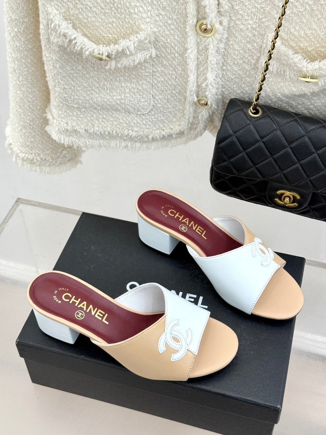 CC 26S Double C Patchwork Sandal 50 Beige White In Cowhide 706375