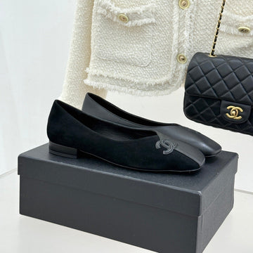 CC 26S Double C Patchwork Ballet Flat Black Gray In Deerskin Cowhide 706367